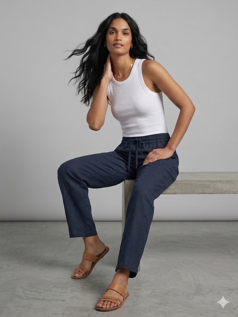 TOLGA SARAÇOĞLU Beli Lastikli Rahat Kesim Pantolon 30161 - Lacivert