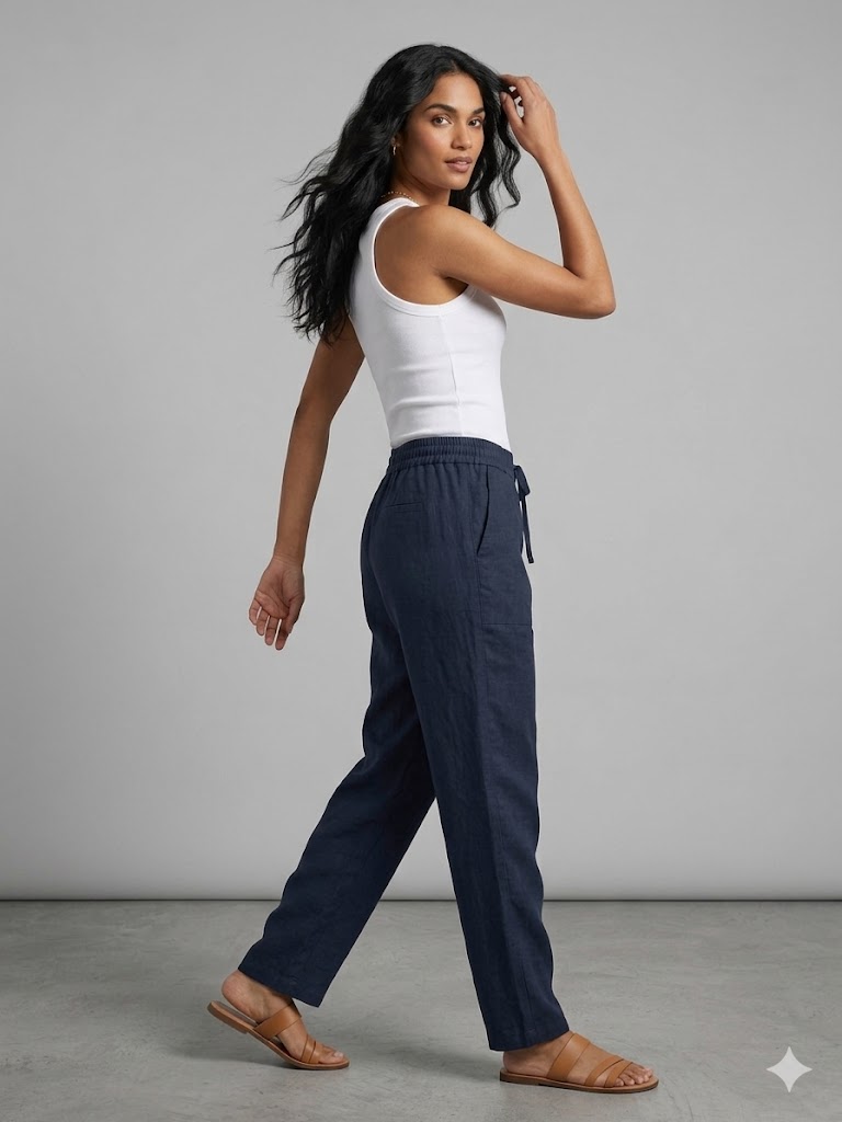 TOLGA SARAÇOĞLU Beli Lastikli Rahat Kesim Pantolon 30161 - Lacivert