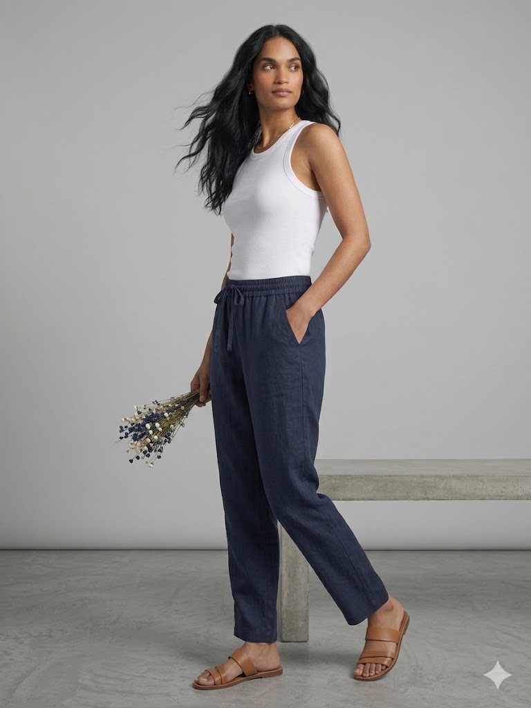 TOLGA SARAÇOĞLU Beli Lastikli Rahat Kesim Pantolon 30161 - Lacivert