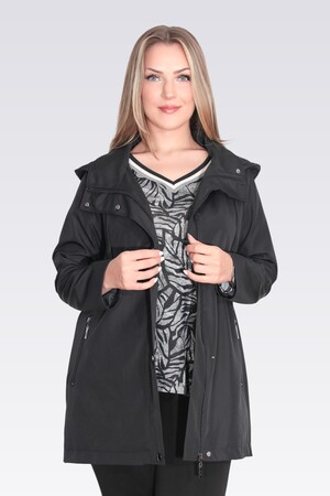 TOLGA SARAÇOĞLU Demonte Kapüşon Devrik Yaka Rahat Kesim Trençkot 60131 - Siyah