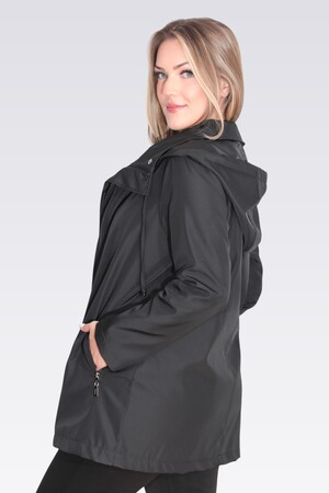 TOLGA SARAÇOĞLU Demonte Kapüşon Devrik Yaka Rahat Kesim Trençkot 60131 - Siyah