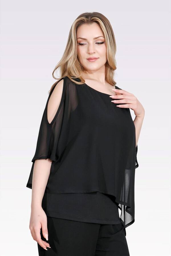 TOLGA SARAÇOĞLU KAYIK YAKA RAHAT KESİM ASTARLI ŞİFON TUNİK 10748