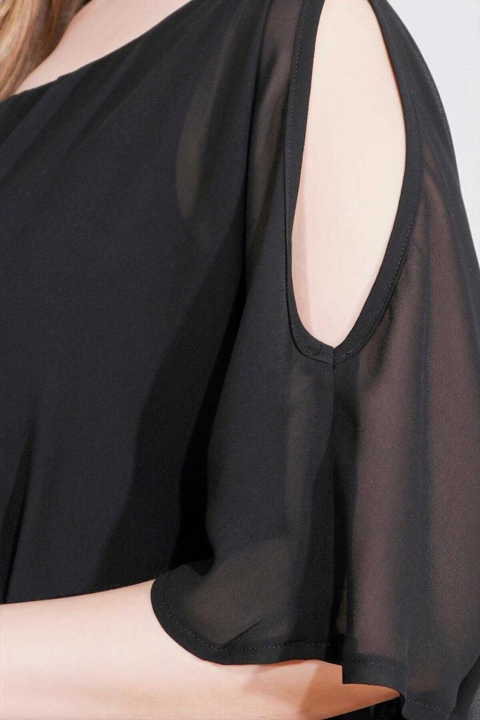 TOLGA SARAÇOĞLU KAYIK YAKA RAHAT KESİM ASTARLI ŞİFON TUNİK 10748 - Siyah
