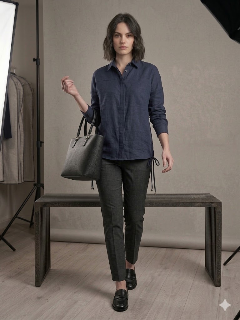 TOLGA SARAÇOĞLU Keten Gömlek 10927 - Lacivert