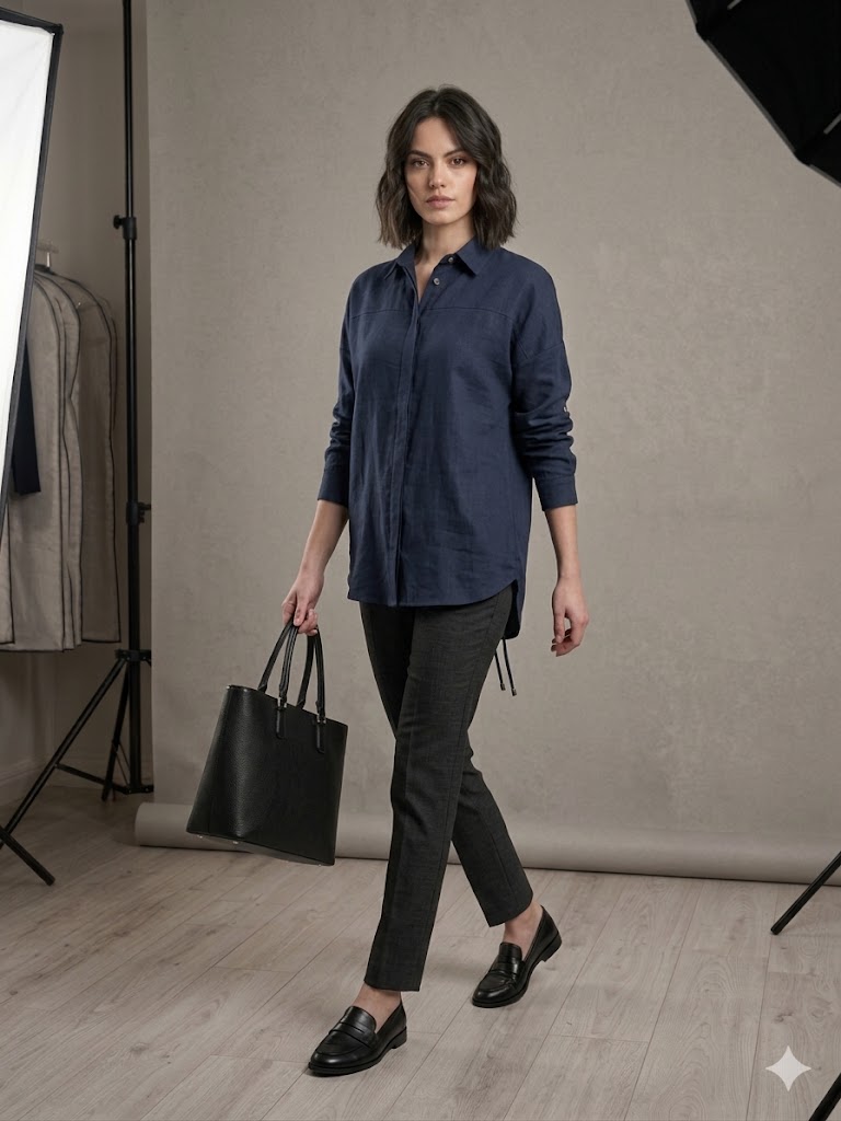 TOLGA SARAÇOĞLU Keten Gömlek 10927 - Lacivert