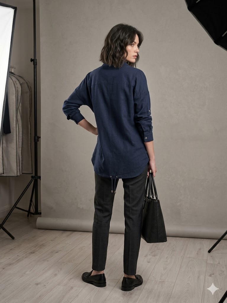 TOLGA SARAÇOĞLU Keten Gömlek 10927 - Lacivert