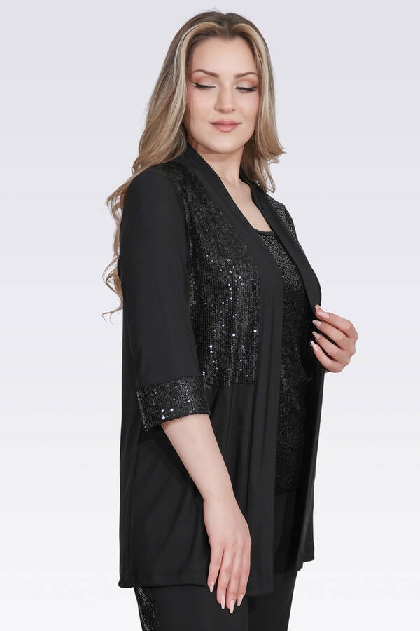 TOLGA SARAÇOĞLU Pul Payetli Şık Örme Tunik 50137 - Siyah
