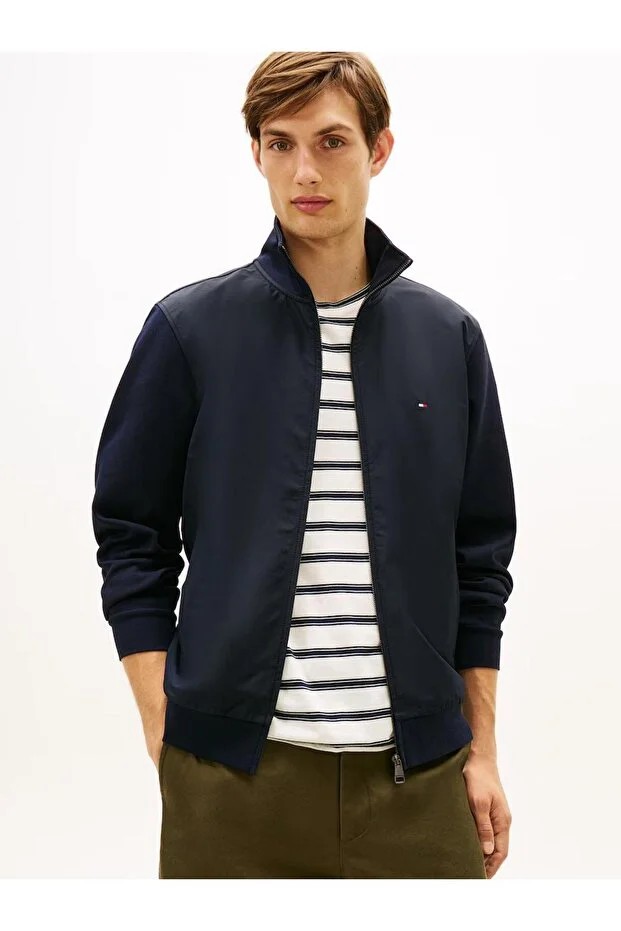 TOMMY HILFIGER Pamuklu Regular Fit Dik Yaka Fermuarlı Erkek Mont MW0MW41758DW5 - Lacivert