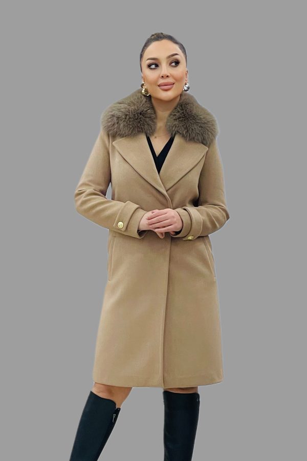 TOSATO Yaka Kürk Detaylı Kaşe Kaban 5243