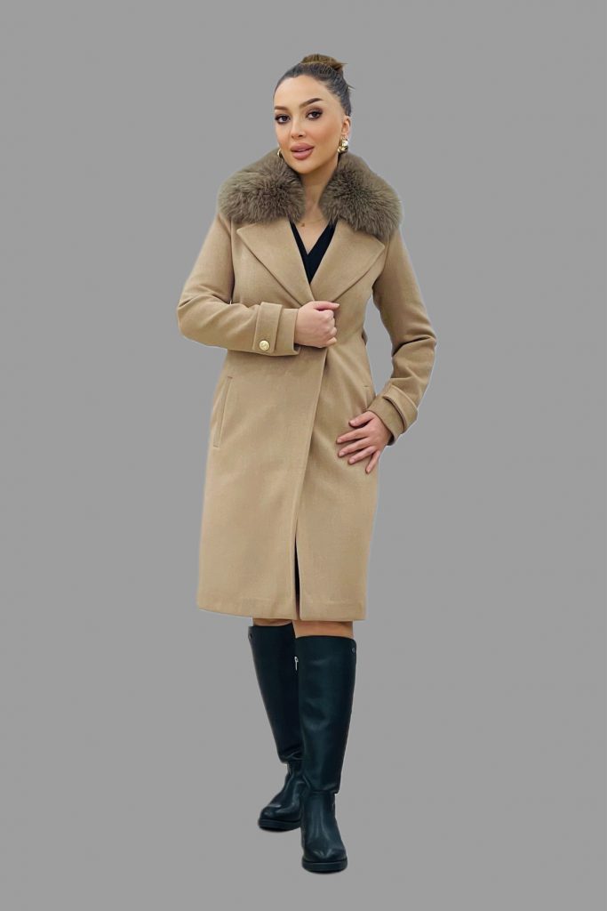 TOSATO Yaka Kürk Detaylı Kaşe Kaban 5243