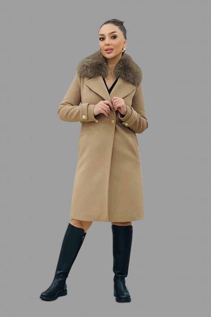 TOSATO Yaka Kürk Detaylı Kaşe Kaban 5243