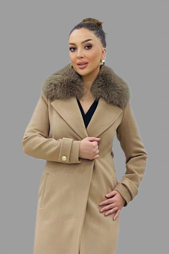 TOSATO Yaka Kürk Detaylı Kaşe Kaban 5243