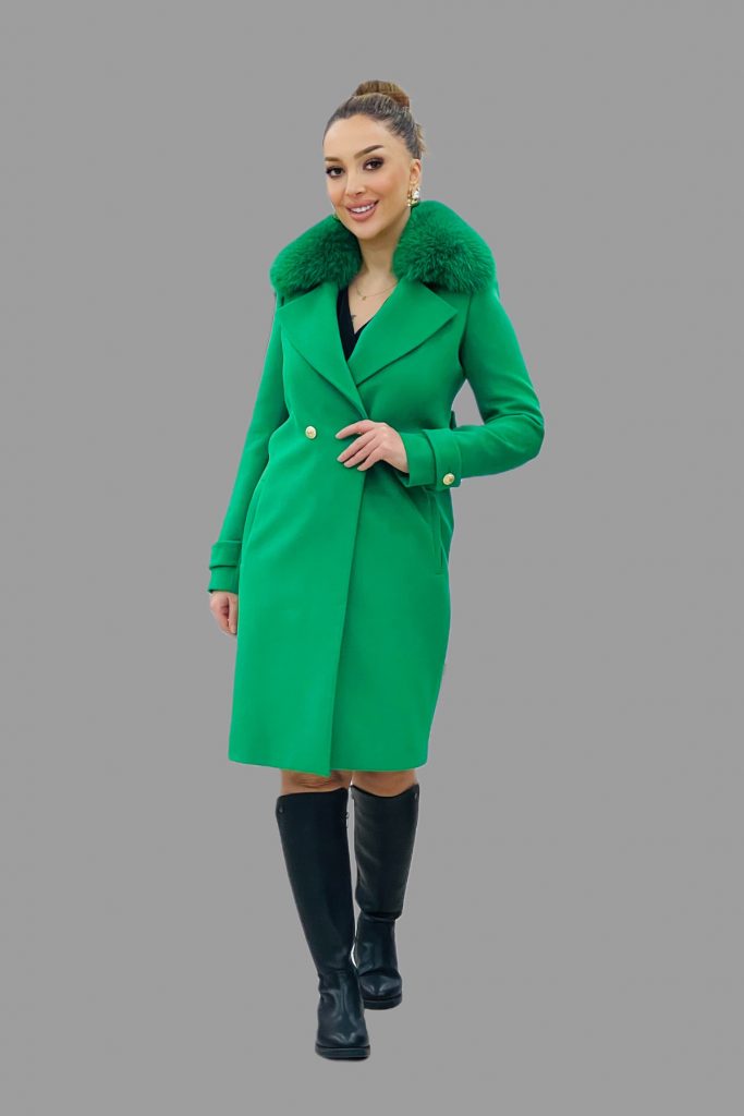 TOSATO Yaka Kürk Detaylı Kaşe Kaban 5243 - YEŞİL