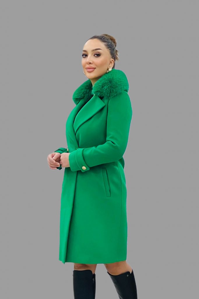 TOSATO Yaka Kürk Detaylı Kaşe Kaban 5243 - YEŞİL