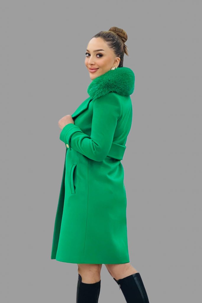 TOSATO Yaka Kürk Detaylı Kaşe Kaban 5243 - YEŞİL