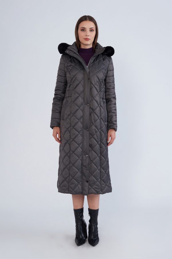 TRENÇ Dikiş Detaylı Büyük Beden Kapitone Kaban 5501