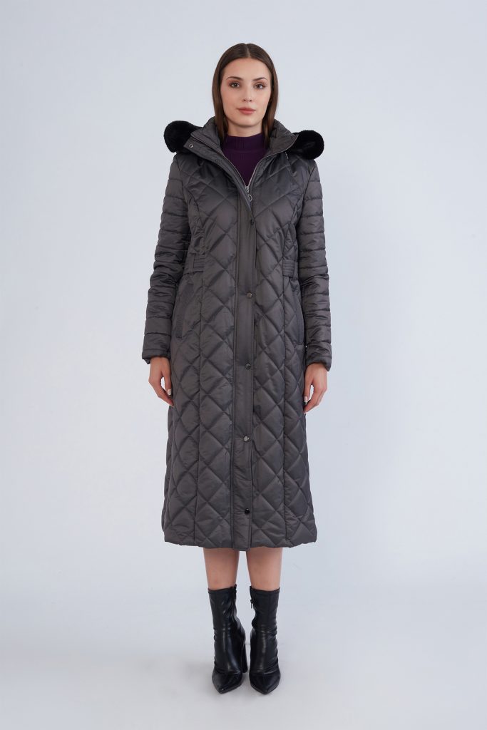 TRENÇ Dikiş Detaylı Büyük Beden Kapitone Kaban 5501 - GRİ