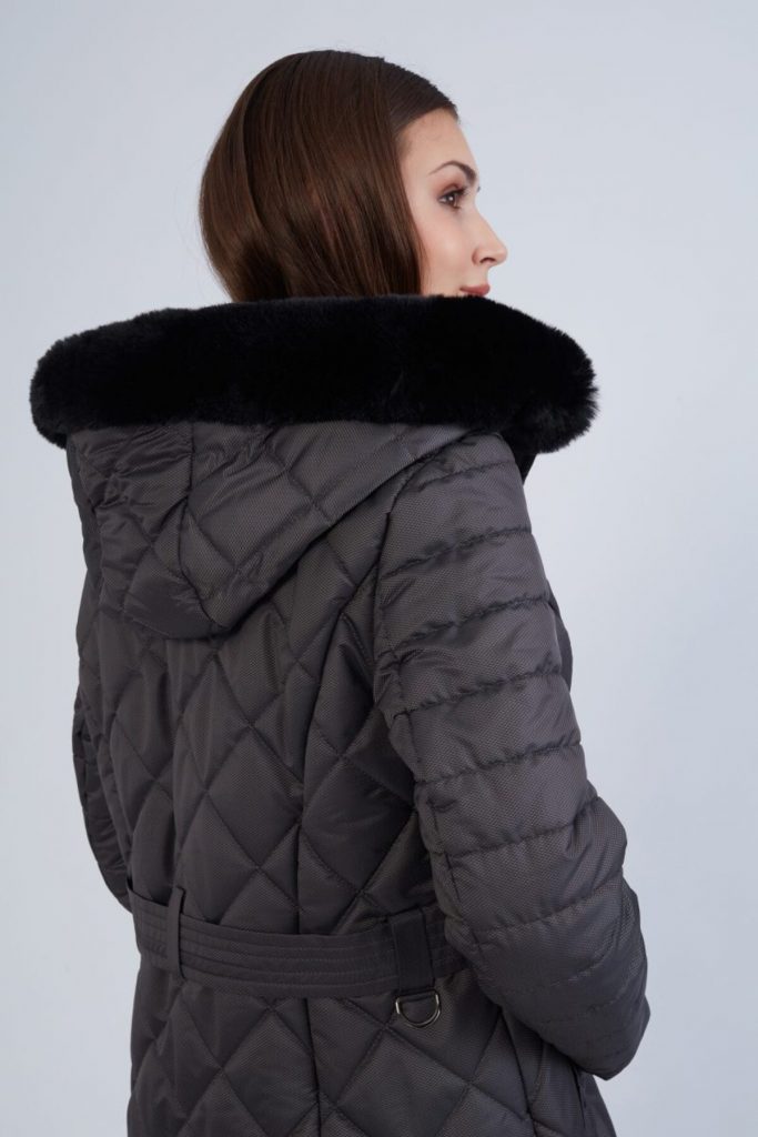 TRENÇ Dikiş Detaylı Büyük Beden Kapitone Kaban 5501 - GRİ