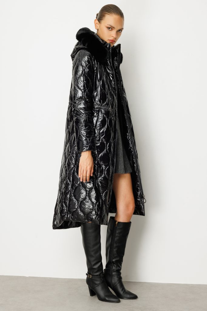 TRENÇ Soğan Desenli Şişme Kaban 5628 - Siyah