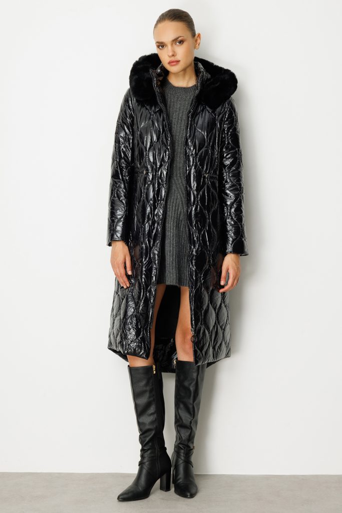 TRENÇ Soğan Desenli Şişme Kaban 5628 - Siyah