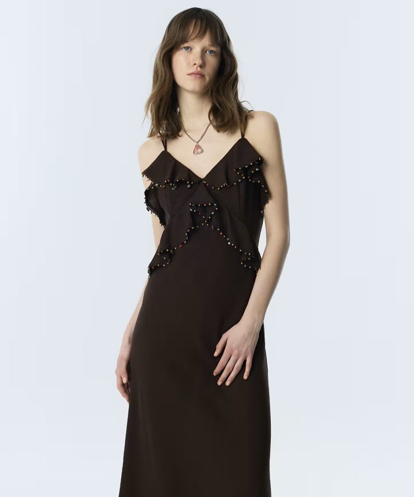 TWİST Renkli Aksesuarlı Volanlı Elbise TS1260002280 - kahve