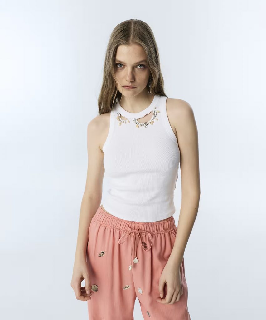 TWİST Deniz Kabuğu Aksesuartlı T-shirt TS1260070133 - EKRU