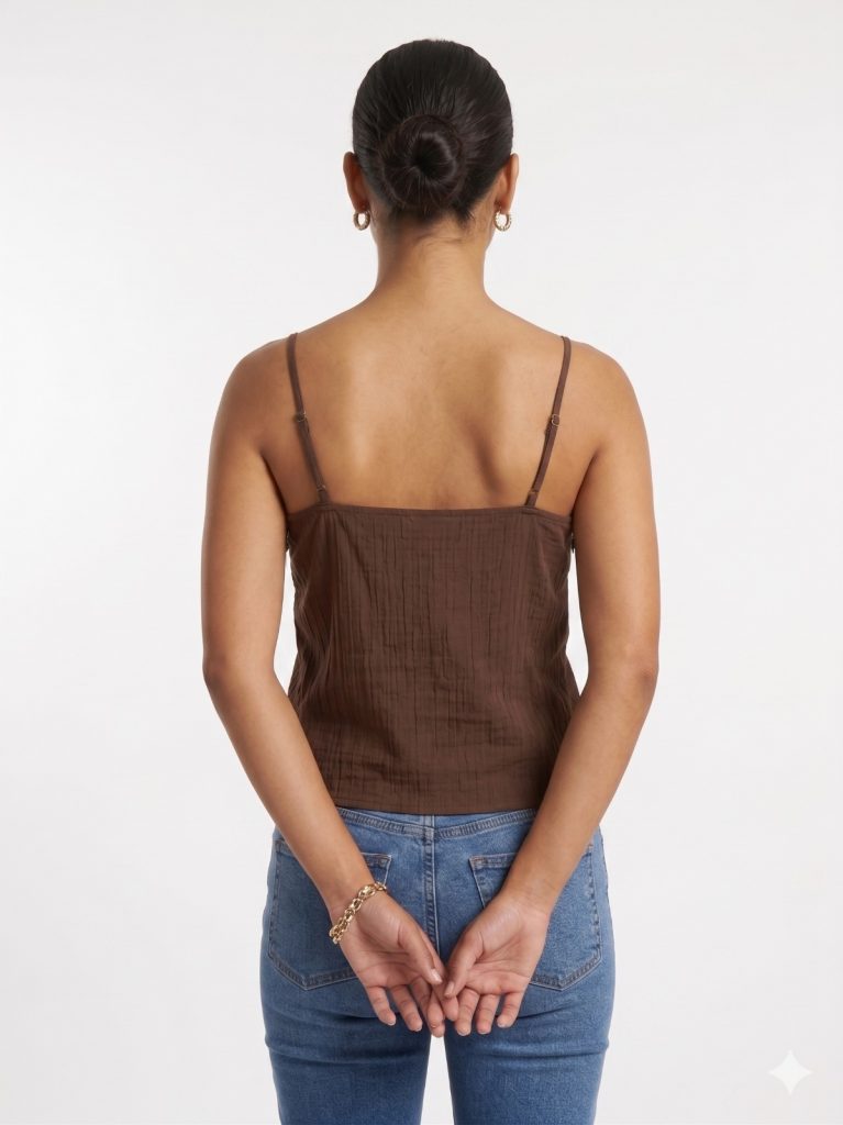 UNIQUE Doğal Taş İşlemeli Askılı Bluz 267015 - kahve