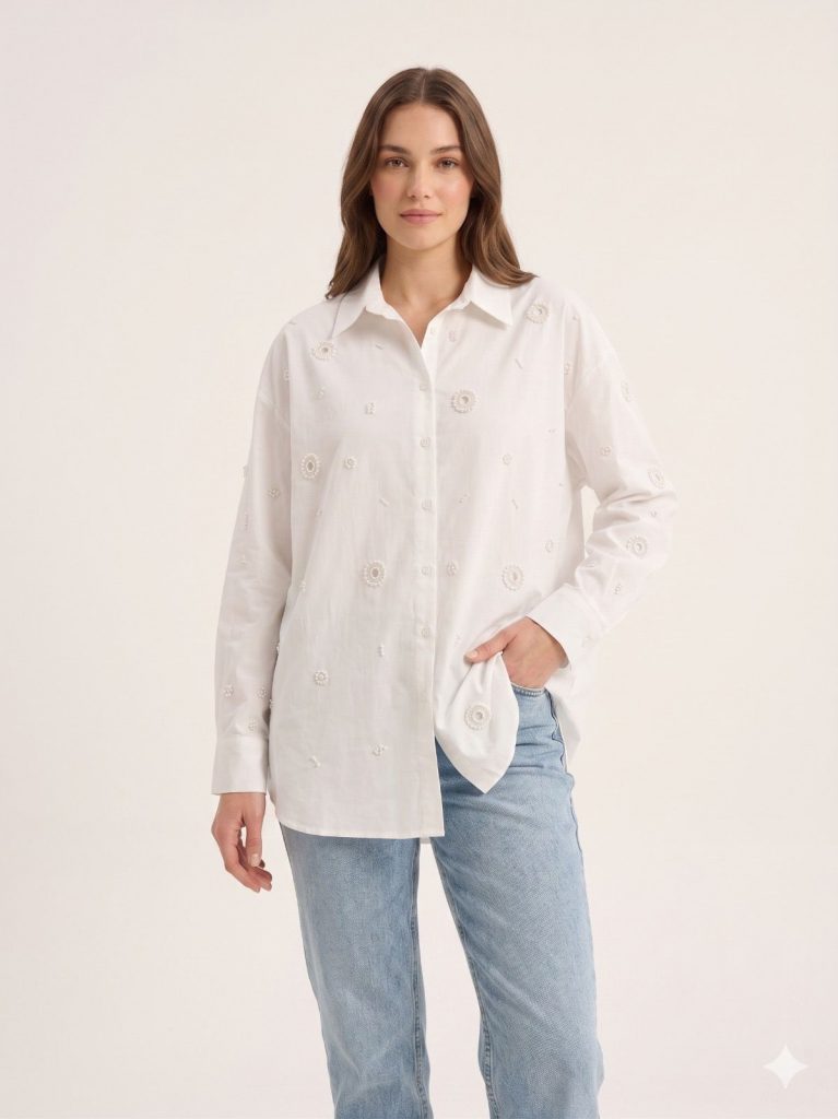 UNIQUE Boncuk İşleme Detaylı Gömlek  267011