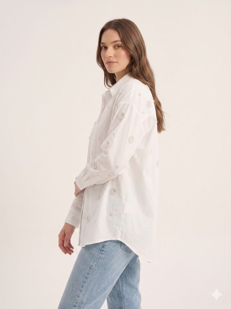 UNIQUE Boncuk İşleme Detaylı Gömlek  267011