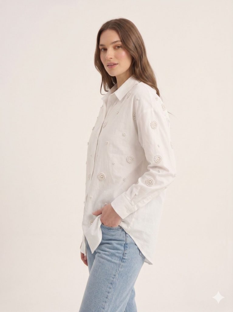 UNIQUE Boncuk İşleme Detaylı Gömlek  267011
