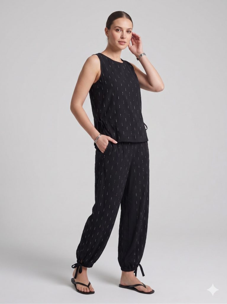 UNIQUE Boncuk İşlemeli Lastik Paçalı Pantolon  264010