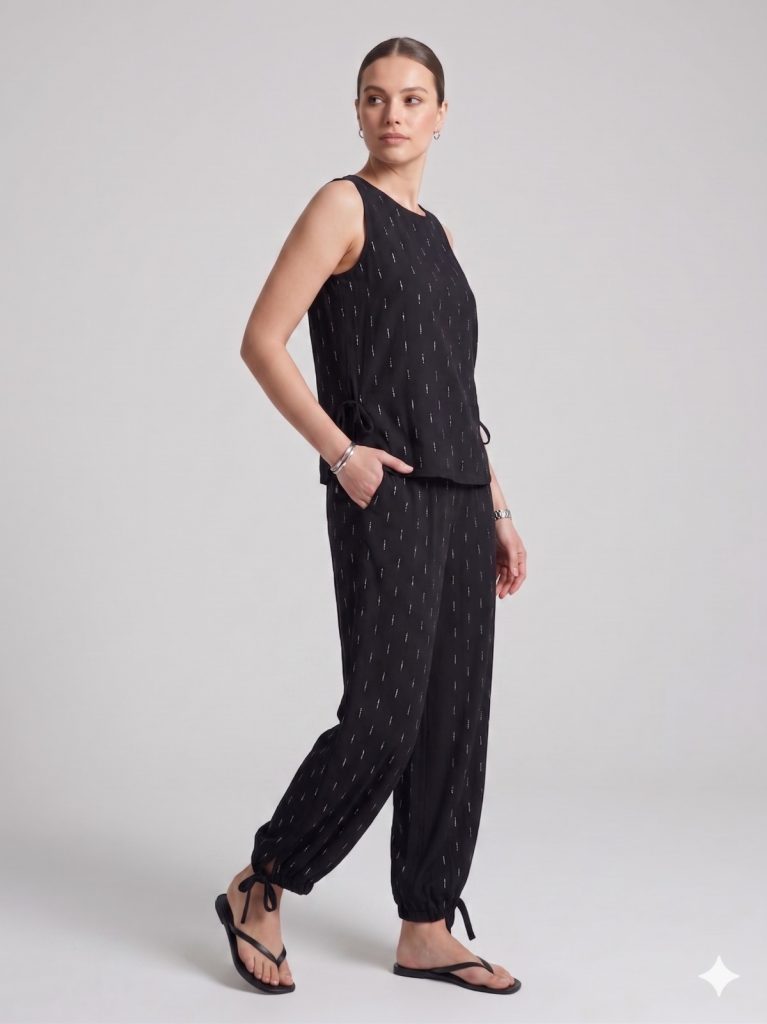 UNIQUE Boncuk İşlemeli Lastik Paçalı Pantolon  264010