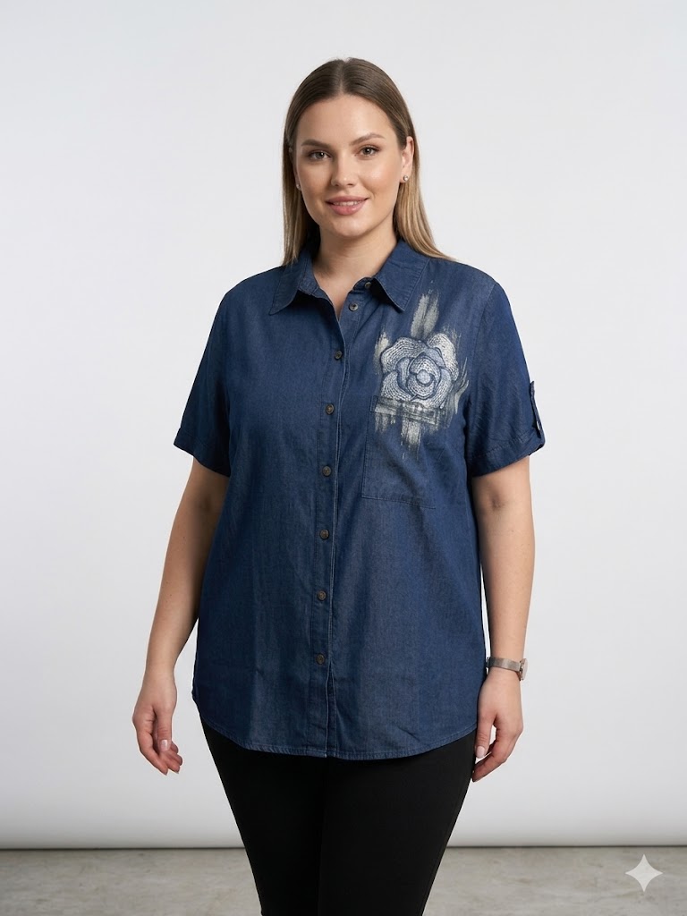 VEDİ XLİFE Önü Basklı Tensel Gömlek 7048 - Lacivert