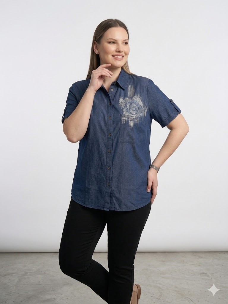 VEDİ XLİFE Önü Basklı Tensel Gömlek 7048 - Lacivert