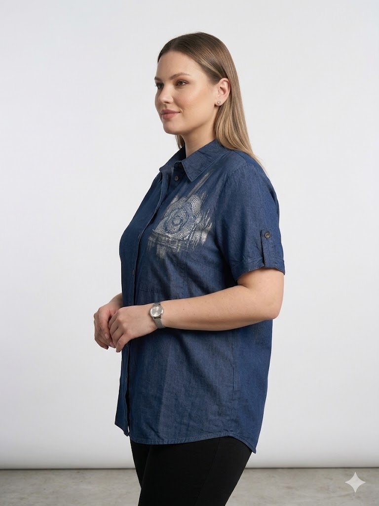 VEDİ XLİFE Önü Basklı Tensel Gömlek 7048 - Lacivert