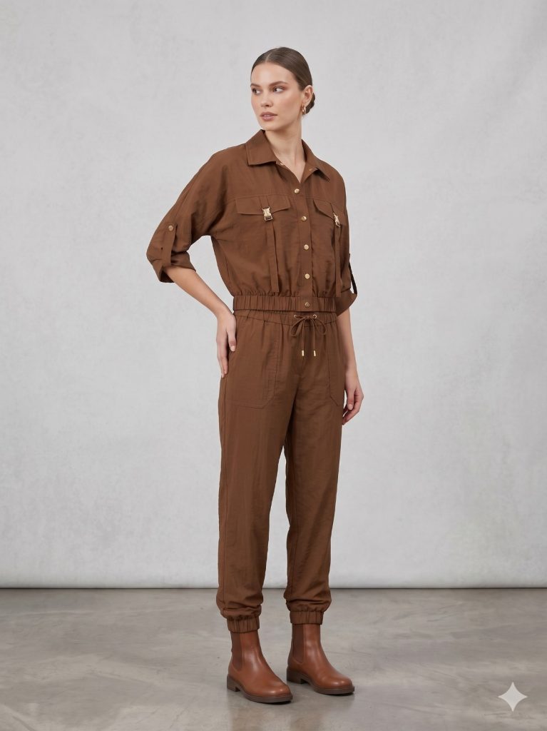 VENDİ LALUCE Kol Düğme Detaylı 2'Li Takım QC106 - kahve