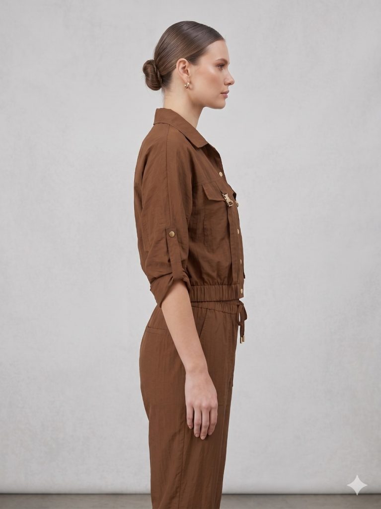 VENDİ LALUCE Kol Düğme Detaylı 2'Li Takım QC106 - kahve