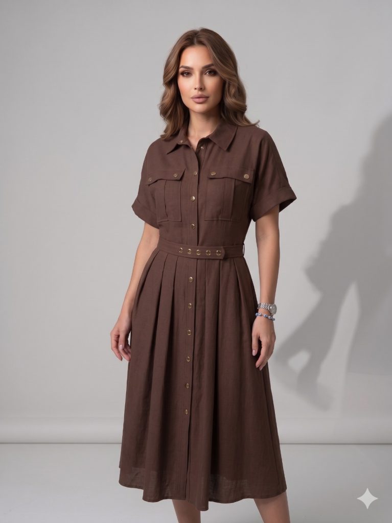 VENDİ LALUCE Düğme Detaylı Elbise LE661 - kahve