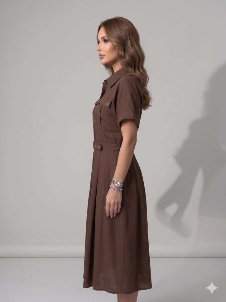 VENDİ LALUCE Düğme Detaylı Elbise LE661 - kahve