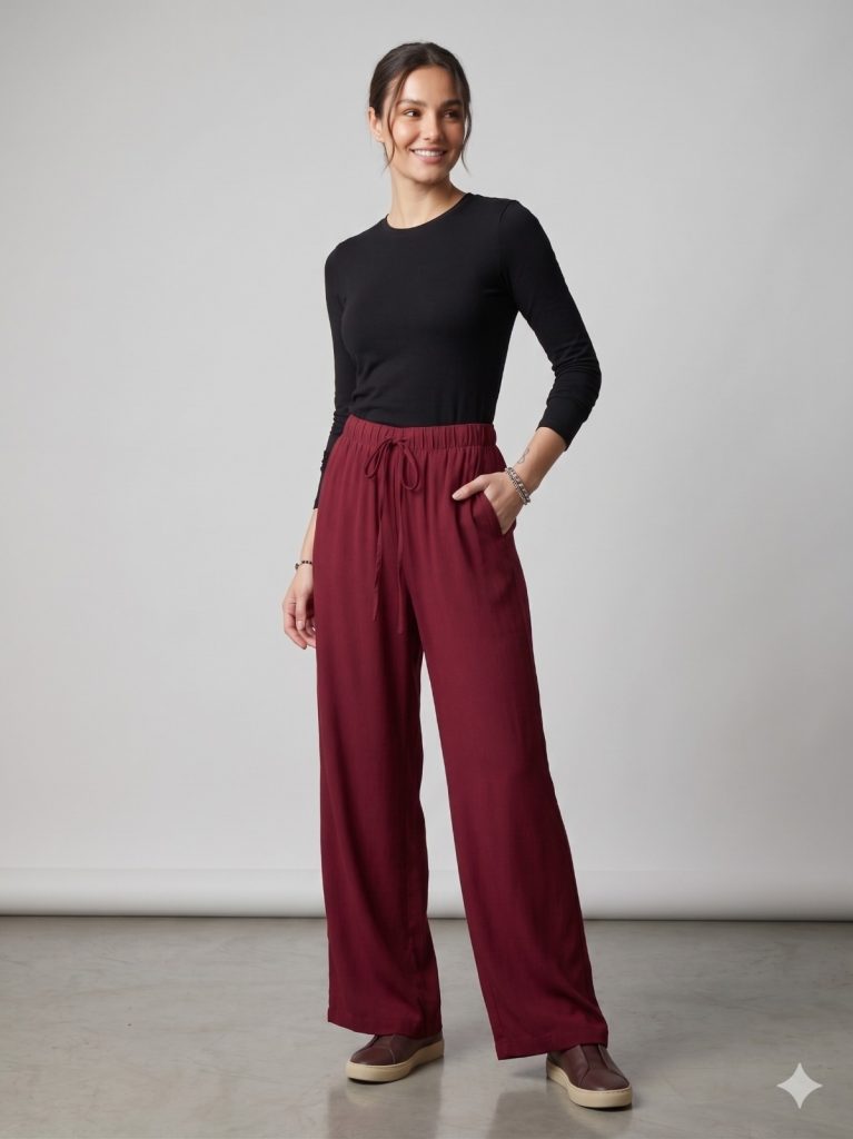 YSATİS Beli Lastikli Rahat Kesim Pantolon 2000152 - MÜRDÜM