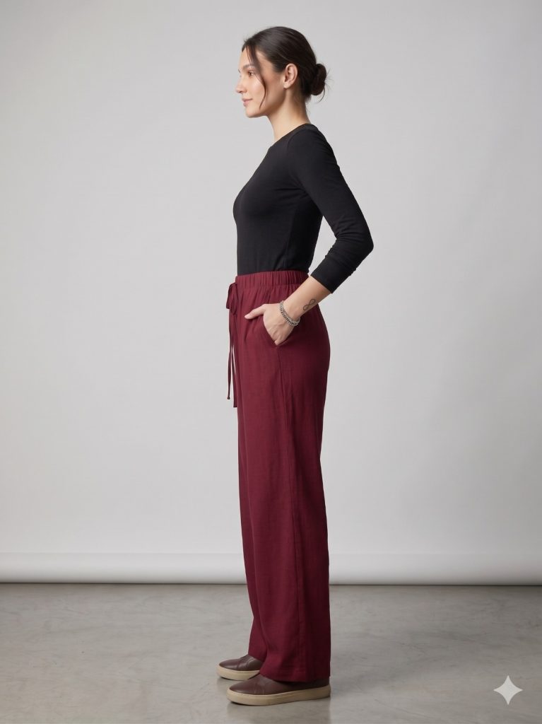 YSATİS Beli Lastikli Rahat Kesim Pantolon 2000152 - MÜRDÜM