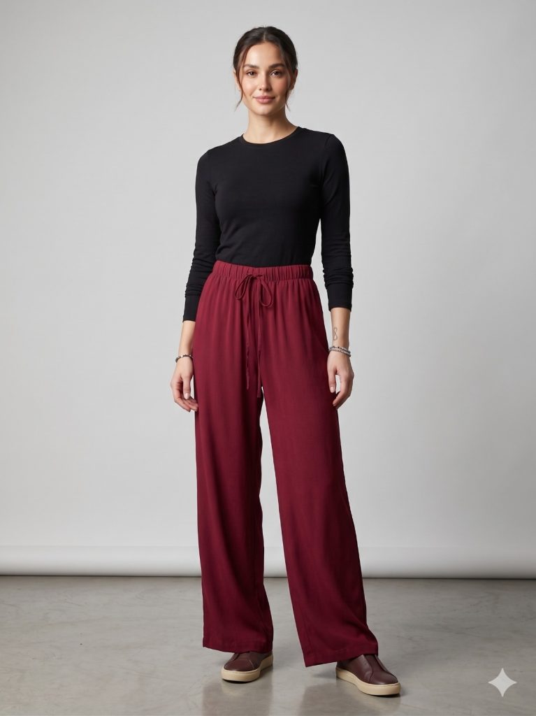 YSATİS Beli Lastikli Rahat Kesim Pantolon 2000152 - MÜRDÜM