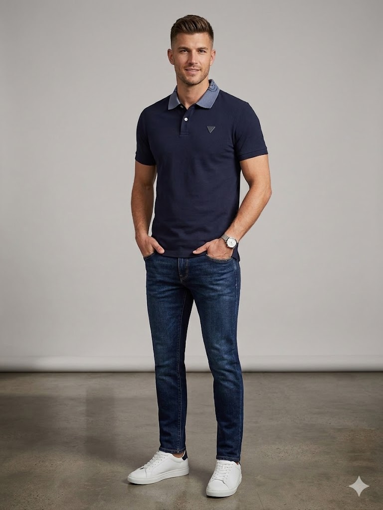 GUESS Erkek Polo Yaka Basic T-Shirt M5GP66J1314 - Lacivert