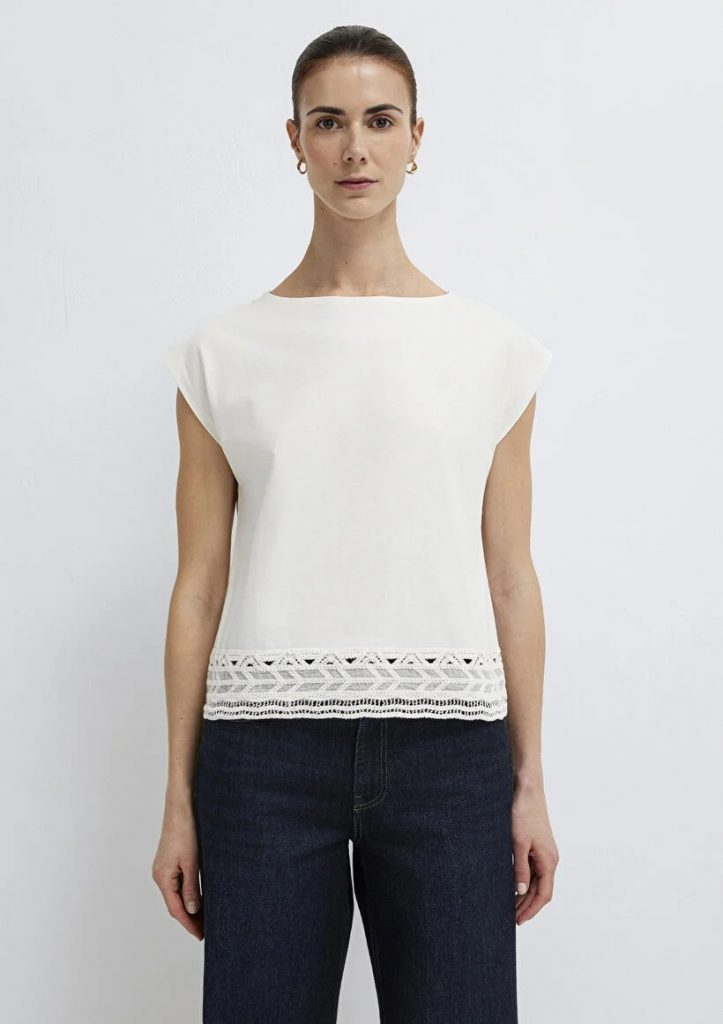 MAVİ Nakış Detaylı Ekru T-shirt M1613945-70057 - Beyaz