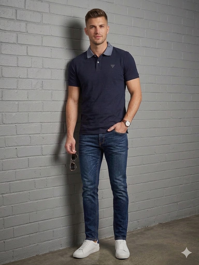 GUESS Erkek Polo Yaka Basic T-Shirt M5GP66J1314 - Lacivert