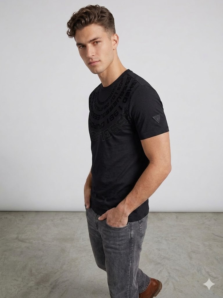 GUESS Erkek Casual Slim Fit Kısa Kollu Tişört Z4RI09JR06K - Siyah