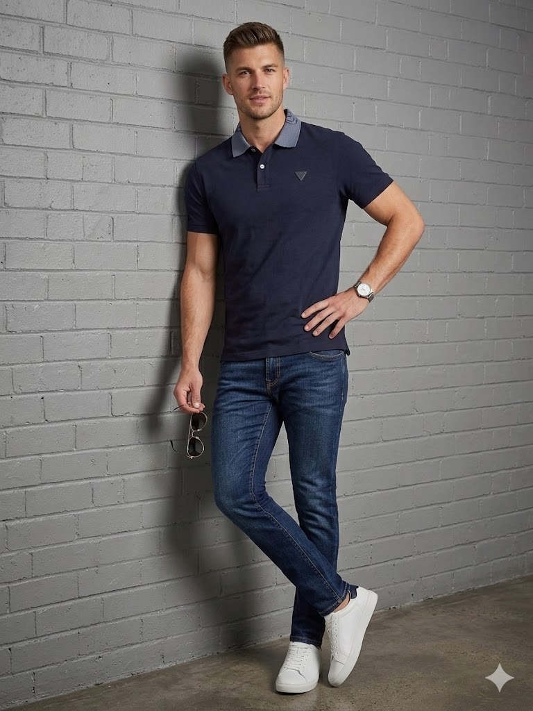 GUESS Erkek Polo Yaka Basic T-Shirt M5GP66J1314 - Lacivert