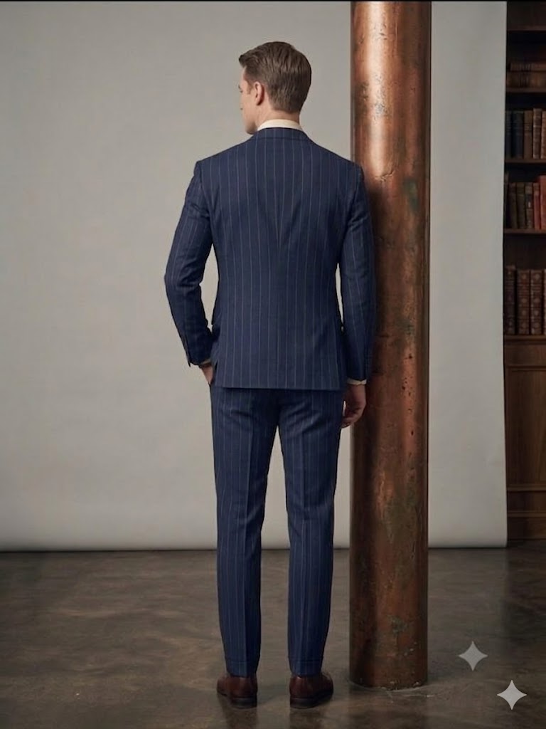 MCR Erkek Slim Fit Çizgili Kruvaze Takım Elbise 45426 - Lacivert