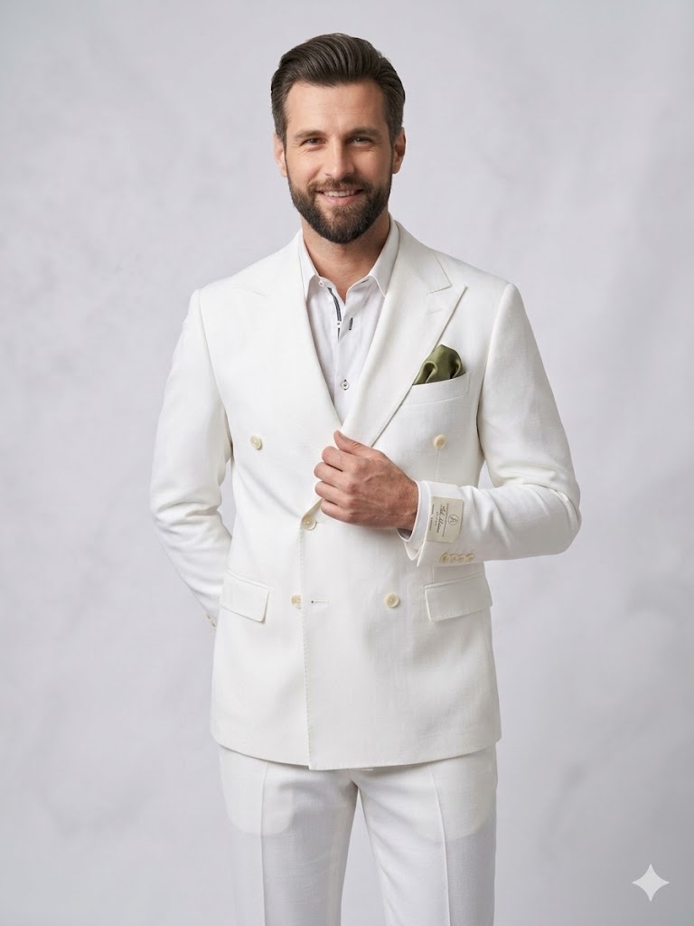 SELİM HAVAN Kruvaze Çizgili Erkek Blazer Ceket 0024 - Beyaz