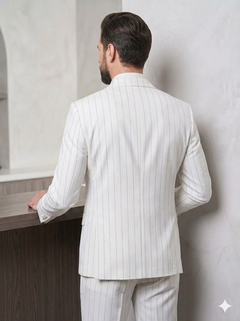 SELİM HAVAN Kruvaze Çizgili Erkek Blazer Ceket 0024 - Beyaz